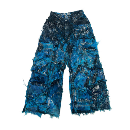 Wearable Ruins Blue Shredded Denim Wide Leg Colored Pants