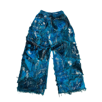 Wearable Ruins Blue Shredded Wide Leg Colored denim pants