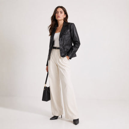 IRISH MULE BLACK MULTI POCKET LEATHER BLAZER