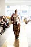 Wearable Ruins Red Gold Shredded Denim Wide Leg Pants
