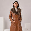 ROYAL JULEP BROWN LONG LEATHER COAT WITH FAUX FUR LINING