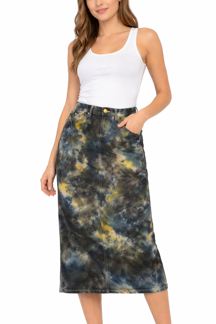 Tie Dye Denim  Long Skirt A