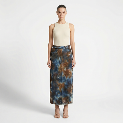 Tie Dye Denim  Long Skirt