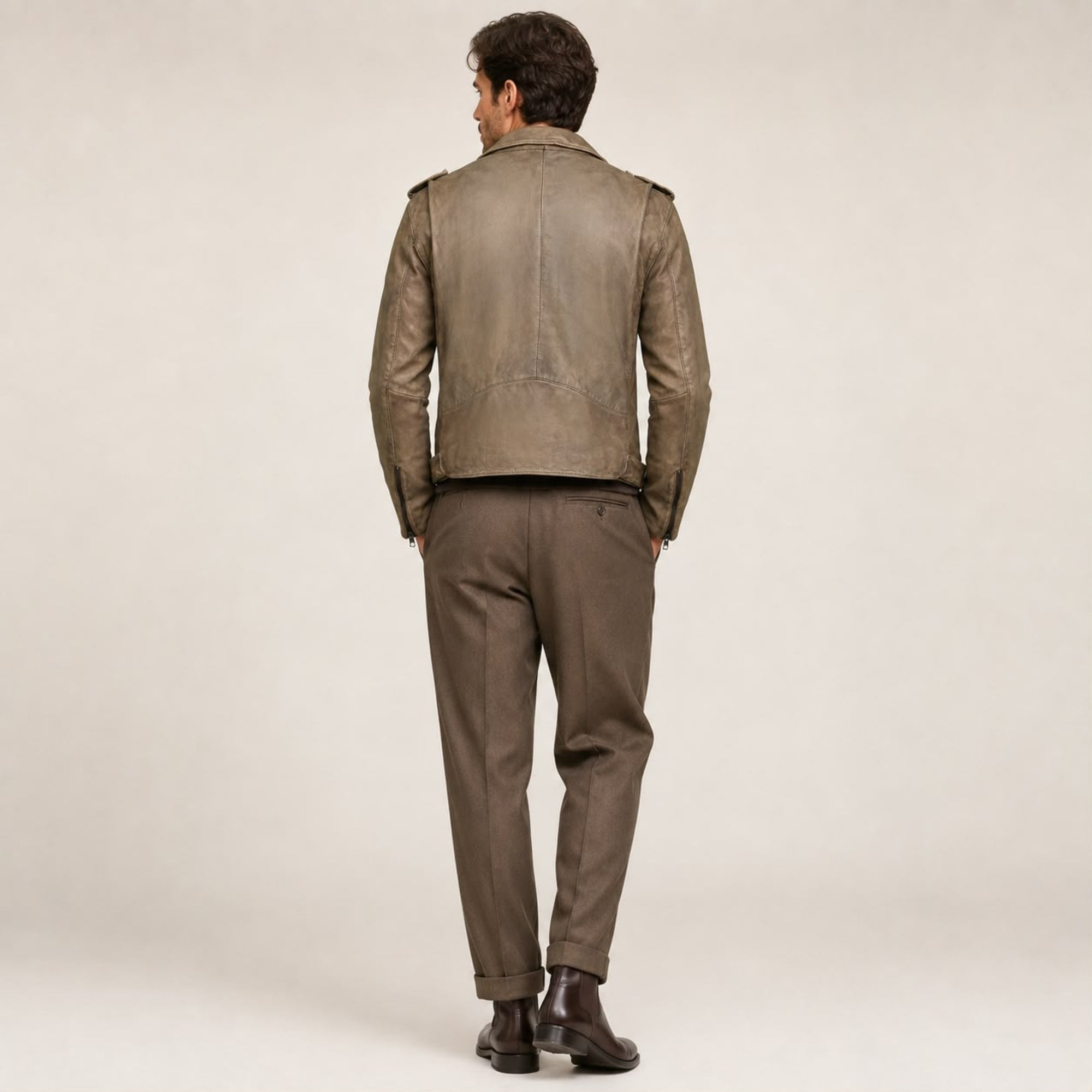 STORM RIDER DUSTY GREEN LEATHER BIKER JACKET