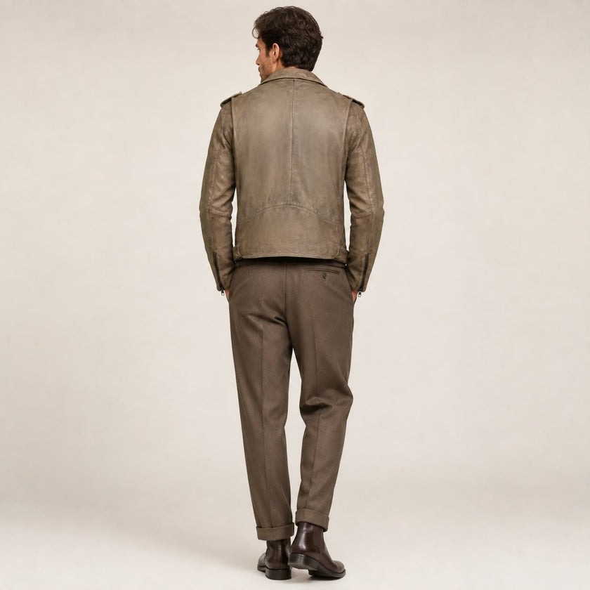 STORM RIDER DUSTY GREEN LEATHER BIKER JACKET