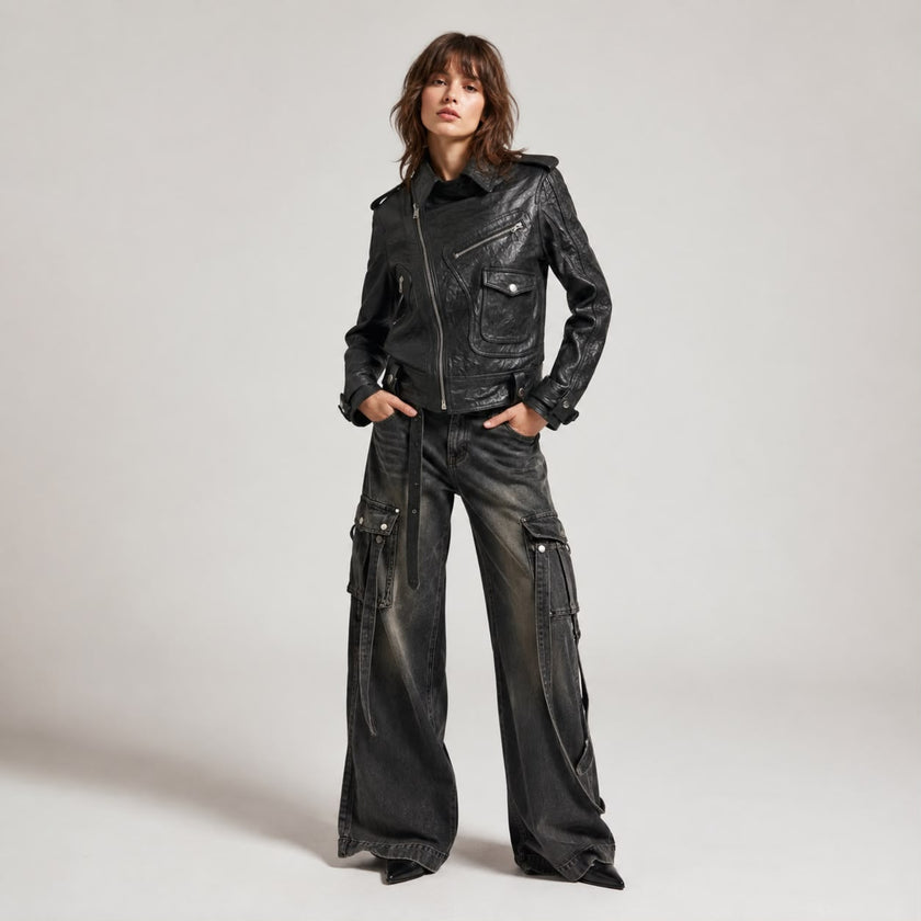 The Sentinel Women Leather Biker Jacket