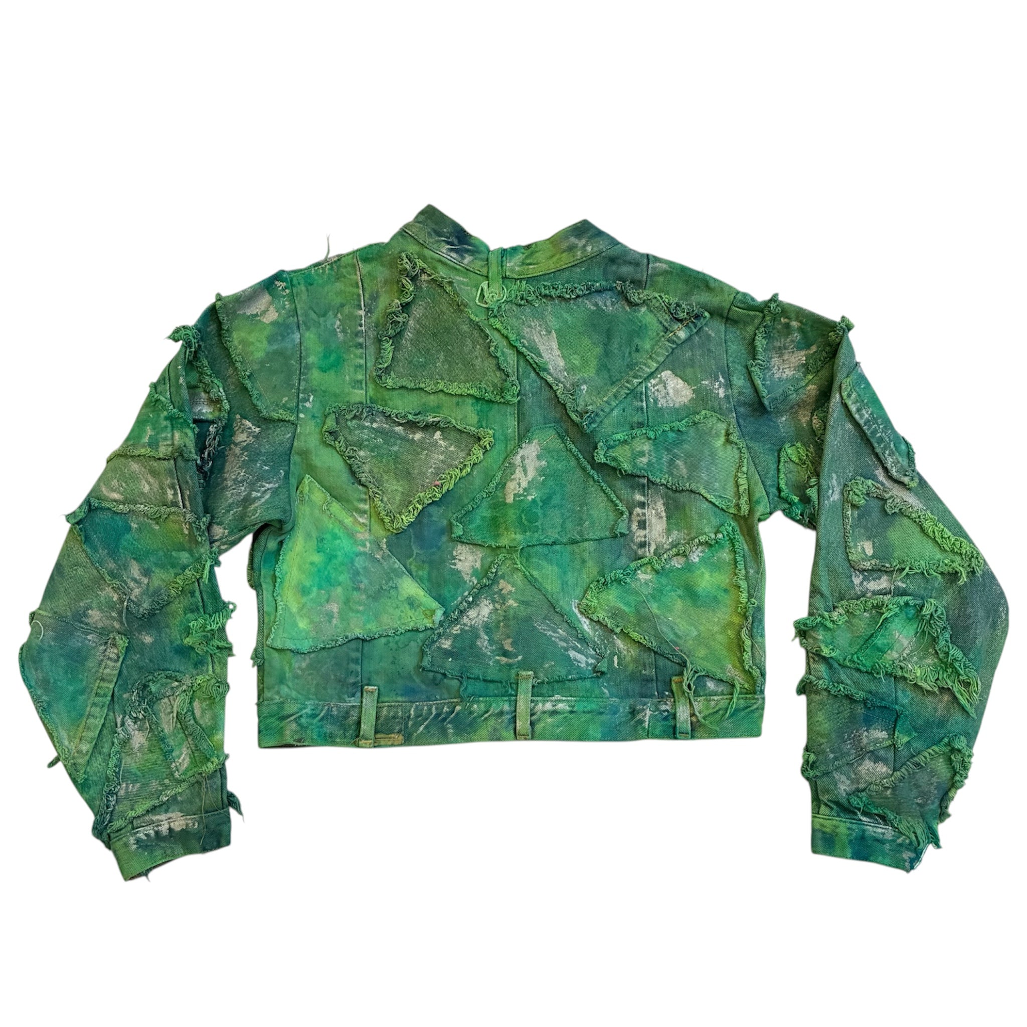 Wearable Ruins Green Shredded Denim Crop Jacket