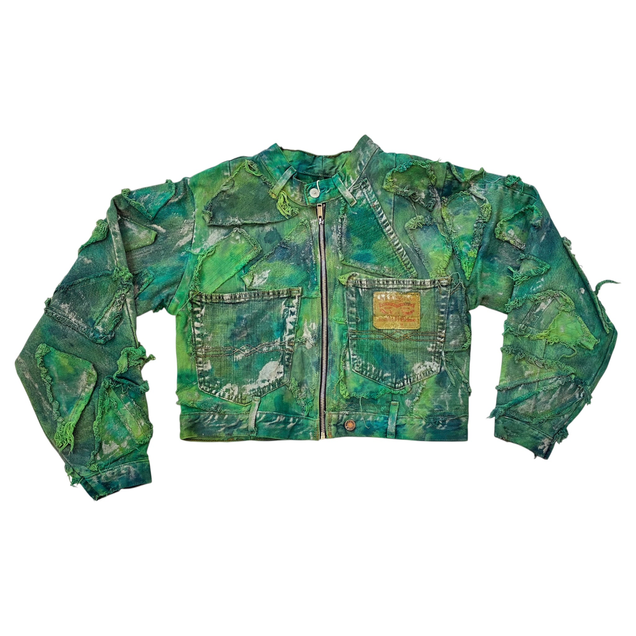 Wearable Ruins Green Shredded Denim Crop Jacket