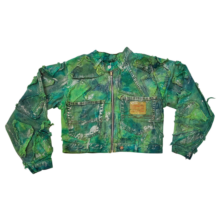 Wearable Ruins Green Shredded Denim Crop Jacket
