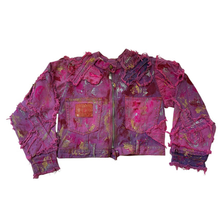 Wearable Ruins Pink Shredded Denim Crop Jacket