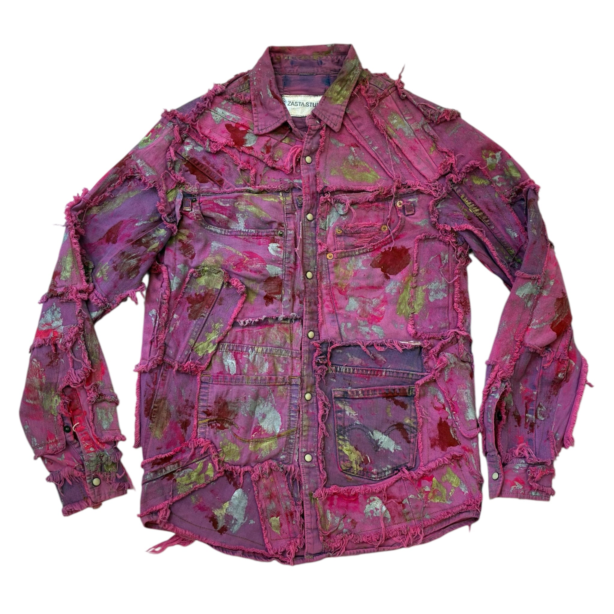 Wearable Ruins Pink Shredded Denim Colored Jacket
