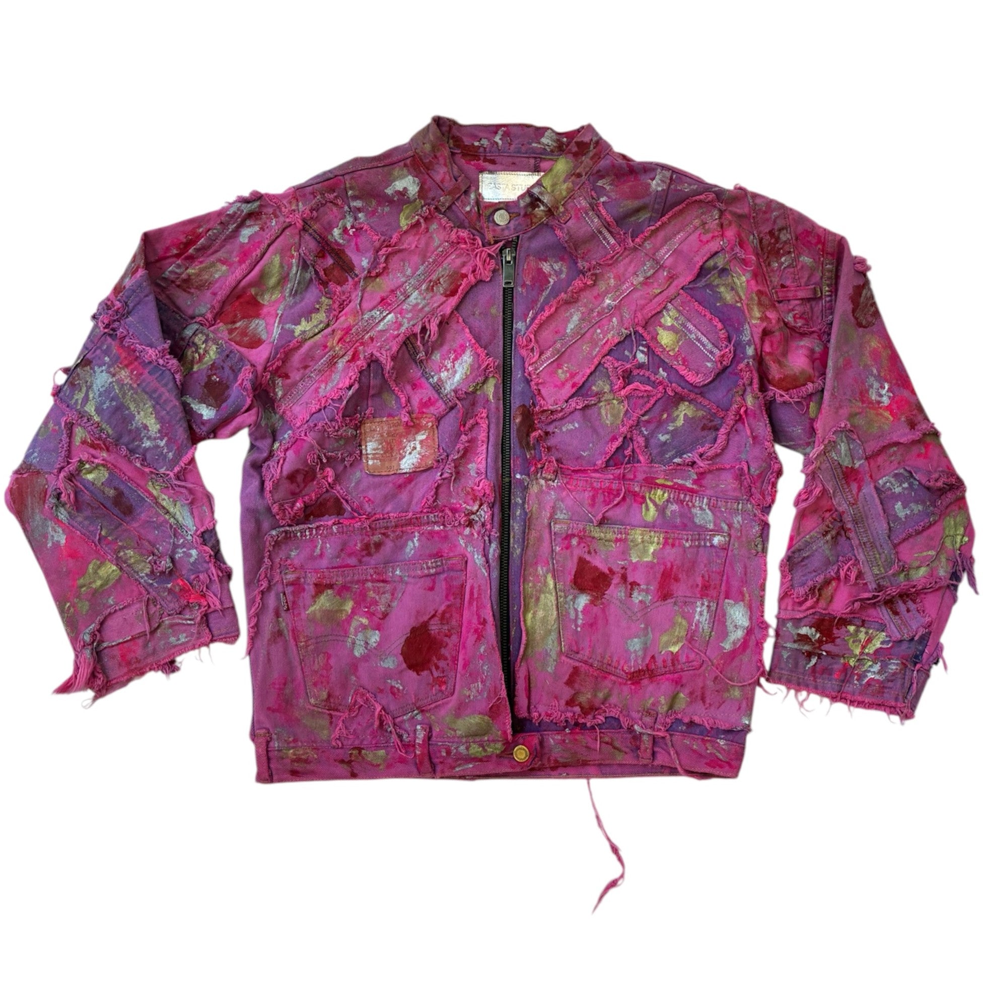 Wearable Ruins Pink Shredded Denim Colored Jacket A