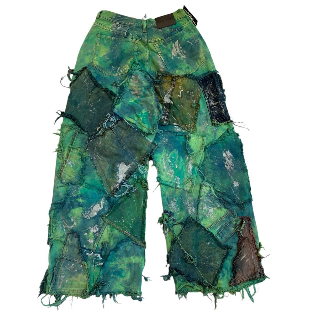 Wearable Ruins Shredded Wide Leg Colored Denim Pants A