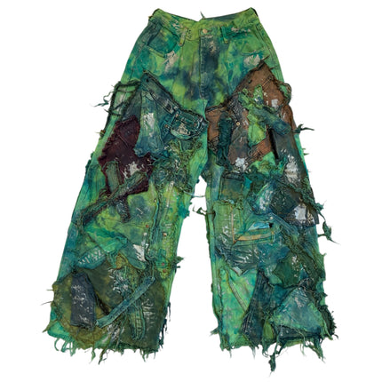 Wearable Ruins Shredded Wide Leg Colored Denim Pants A