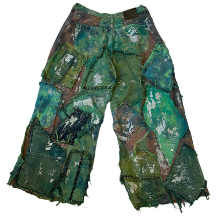 Wearable Ruins Shredded Wide Leg Colored Denim Pants B