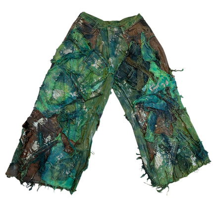 Wearable Ruins Shredded Wide Leg Colored Denim Pants B