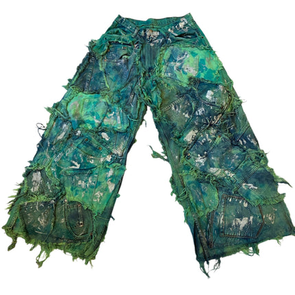 Wearable Ruins Shredded Wide Leg Colored Denim Pants C