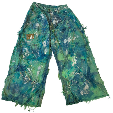 Wearable Ruins Shredded Wide Leg Colored Denim Pants D