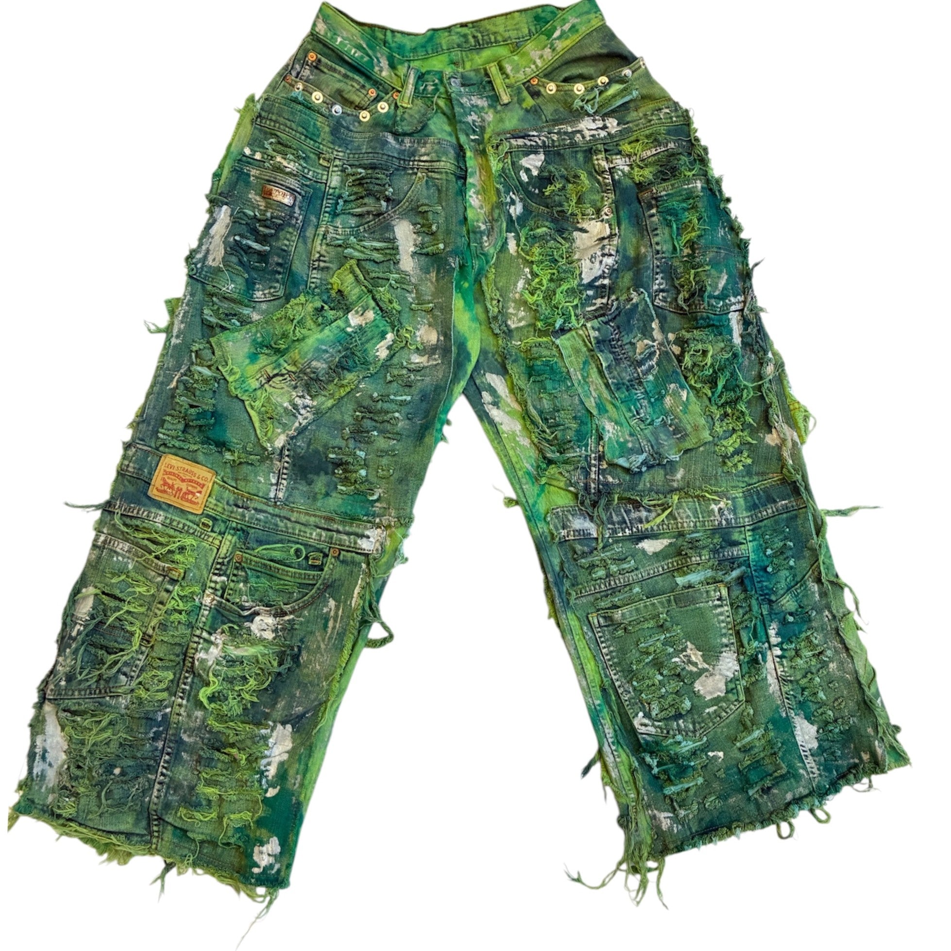 Wearable Ruins Green Wide Leg Denim Pants