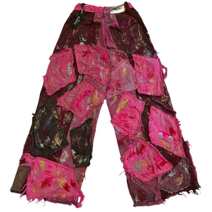 Wearable Ruins Pink Wide Leg Denim Pants Four