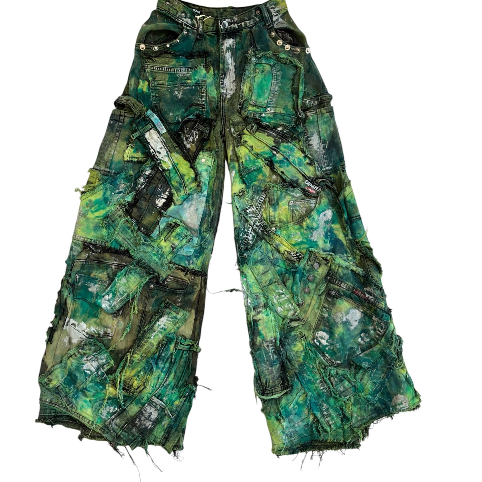 Wearable Ruins Green Shredded Wide Leg Pants B
