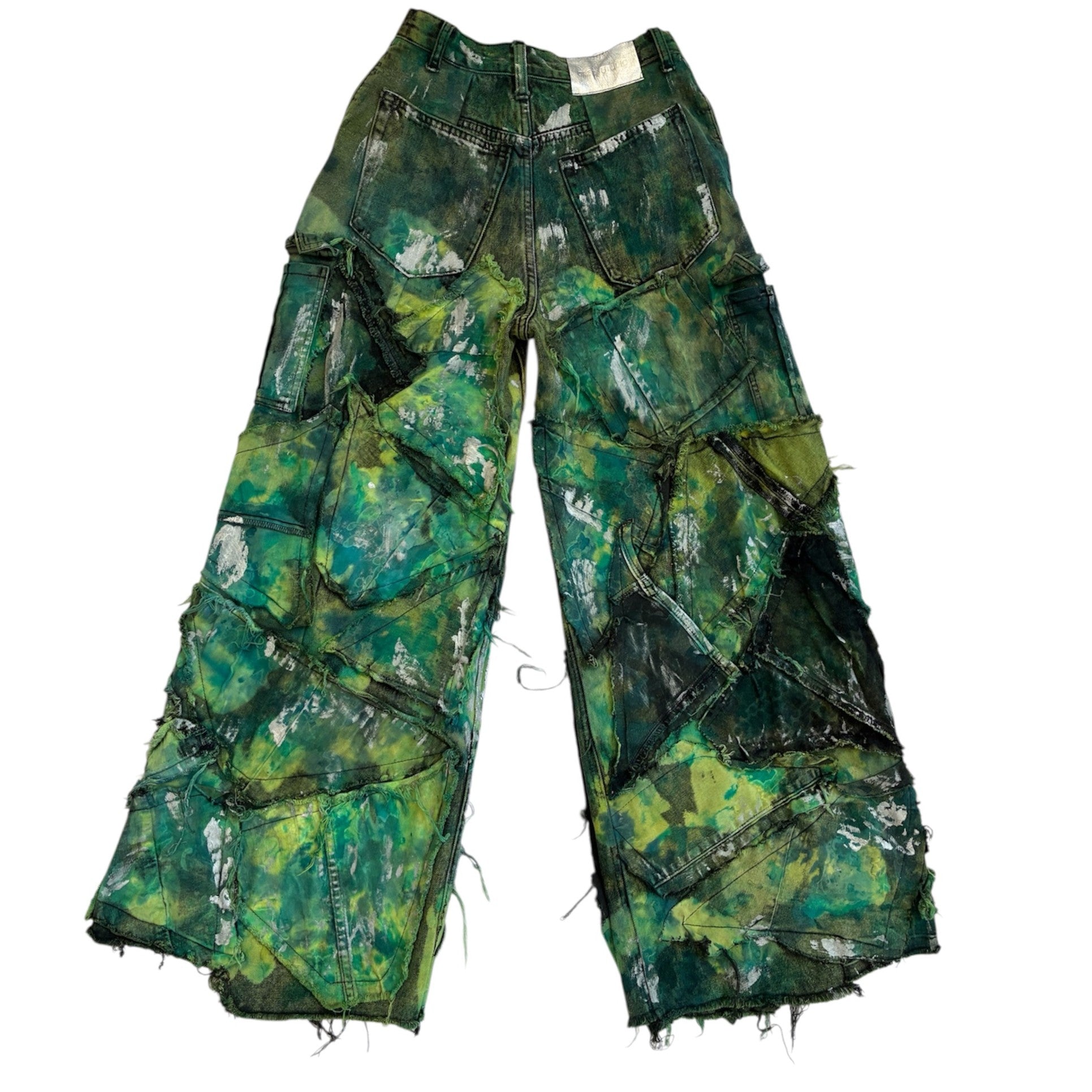 Wearable Ruins Green Shredded Wide Leg Pants B