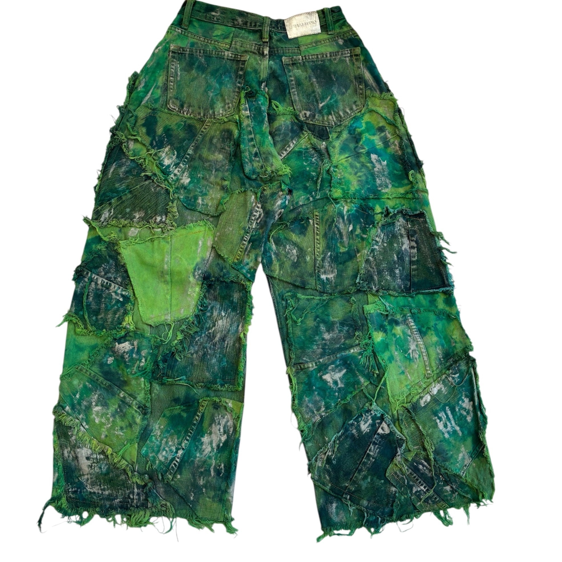 Wearable Ruins Green Shredded Wide Leg Pants A