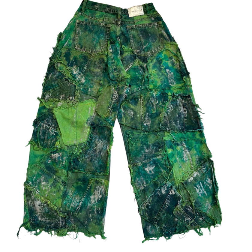 Wearable Ruins Green Shredded Wide Leg Pants A