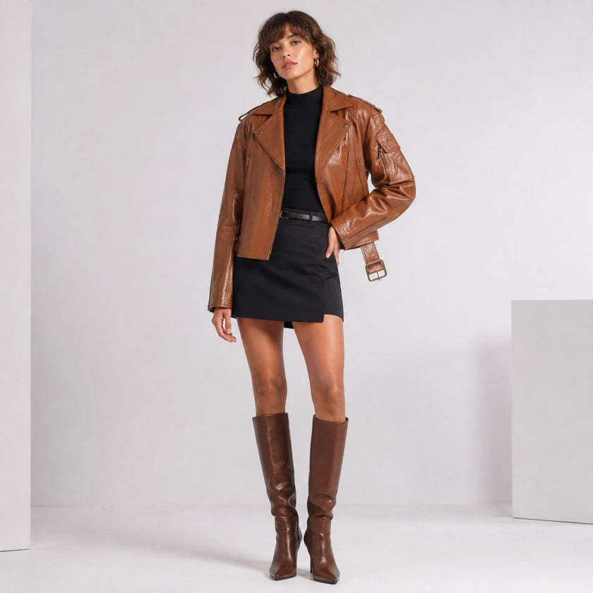 TEQUILA SUNRISE BROWN BIKER LEATHER JACKET