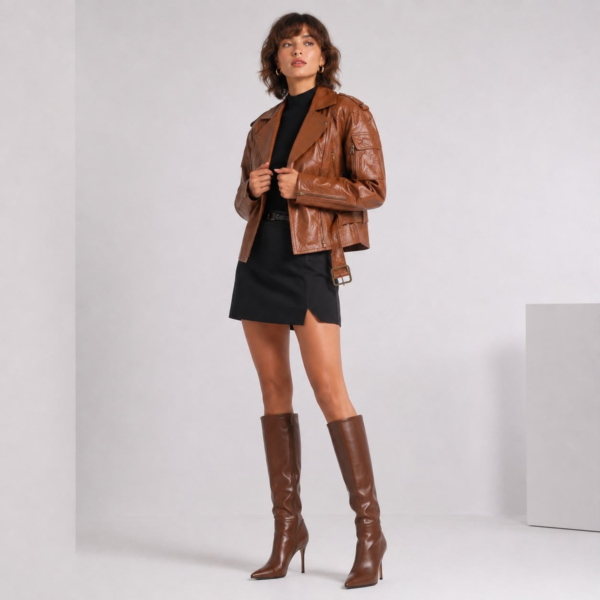 TEQUILA SUNRISE BROWN BIKER LEATHER JACKET