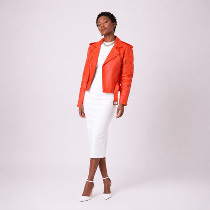 TEQUILA SUNRISE ORANGE BIKER LEATHER JACKET