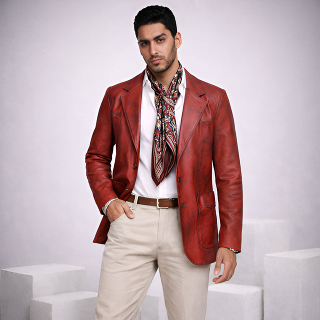 ACID TONES RED LEATHER BLAZER