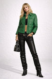BUBBLE GUM GREEN MULTI POCKET LEATHER JACKET