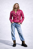 BLUE MOTORCYCLE FUCHSIA PINK BIKER LEATHER JACKET