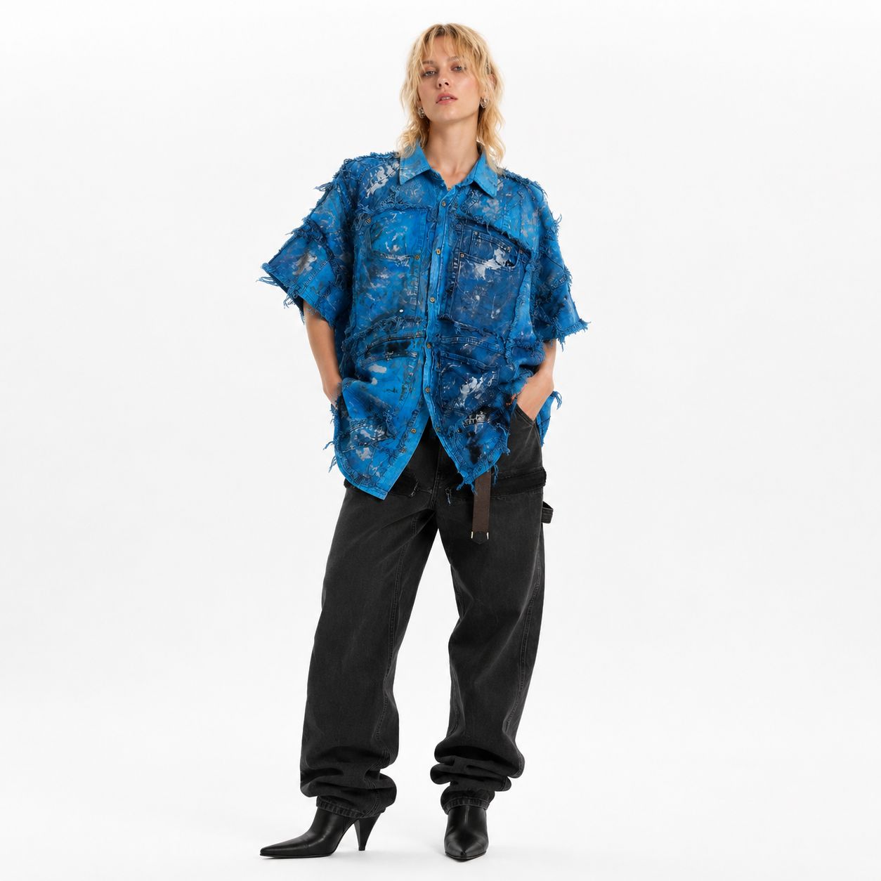 Shredded Denim Colored Shirt B