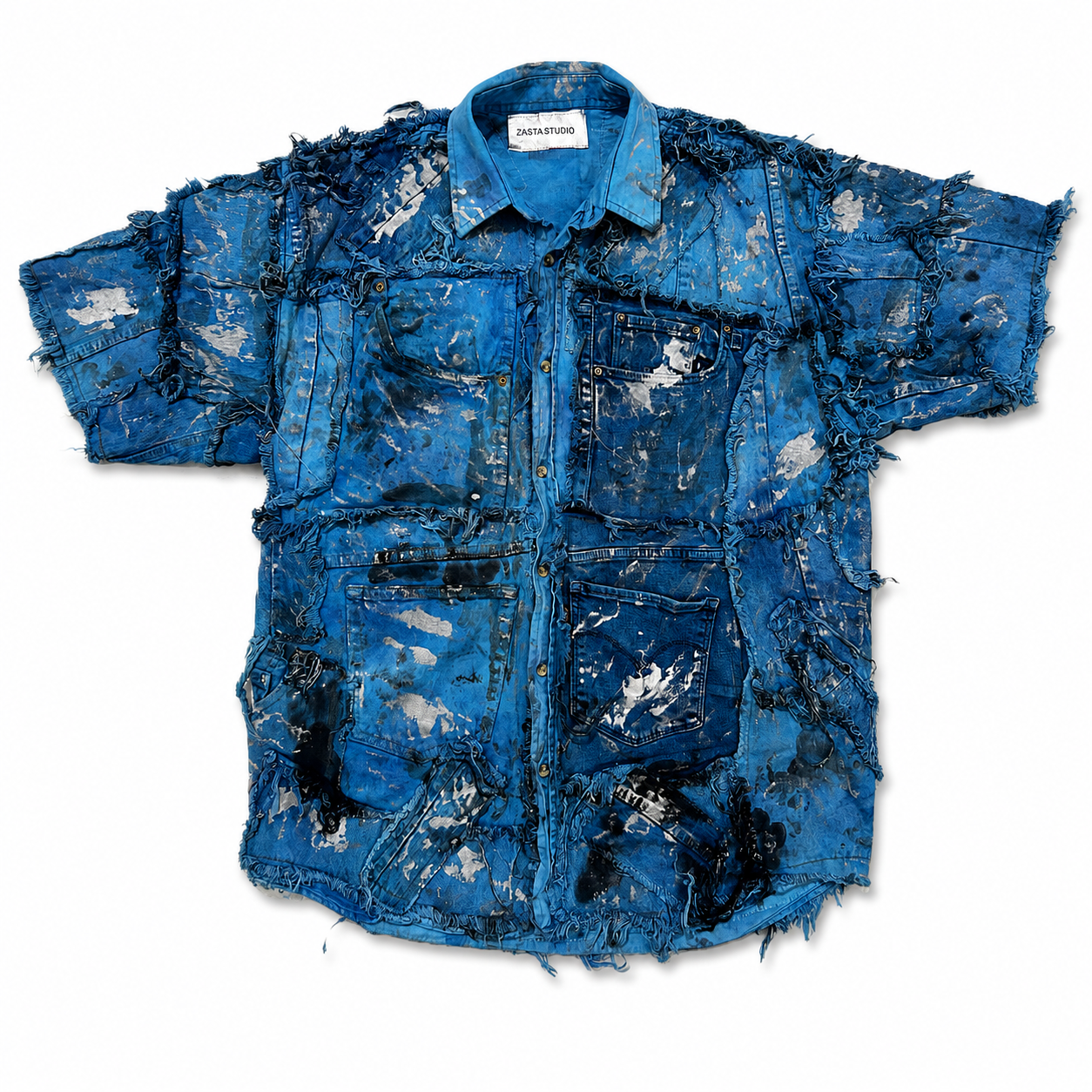 Shredded Denim Colored Shirt B