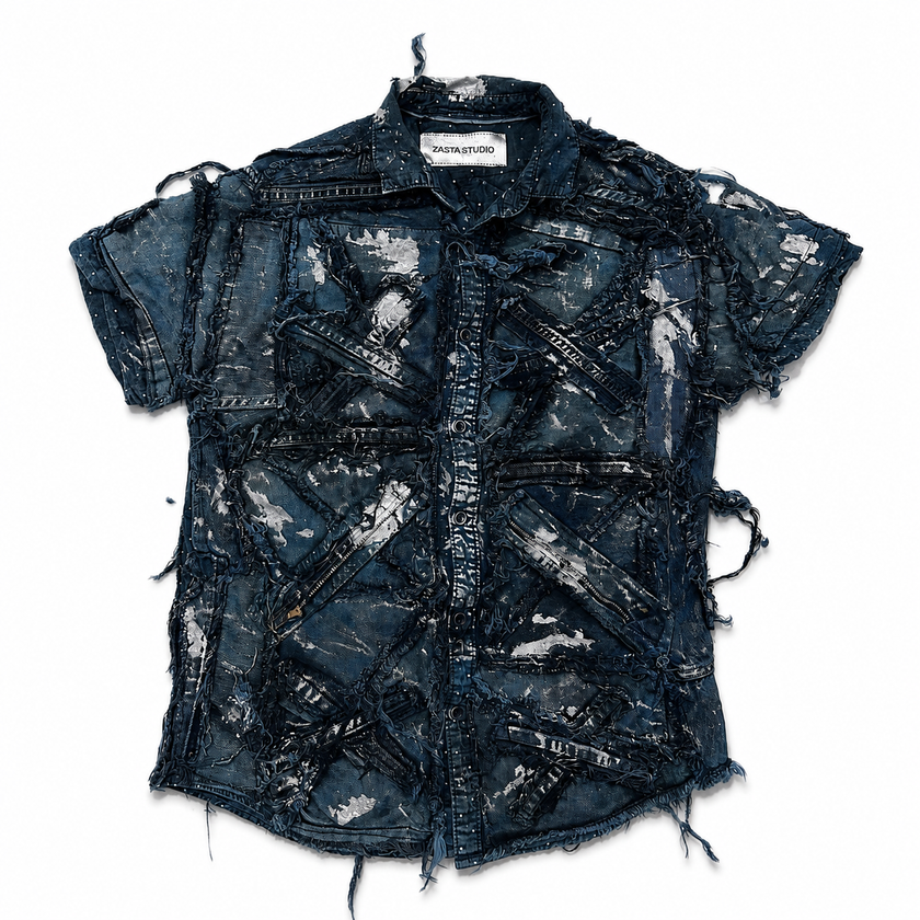 Shredded Denim Colored Shirt E