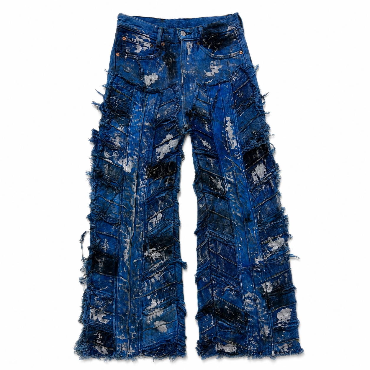 Shredded Wide Leg Colored Denim Pants A