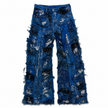 Shredded Wide Leg Colored Denim Pants A