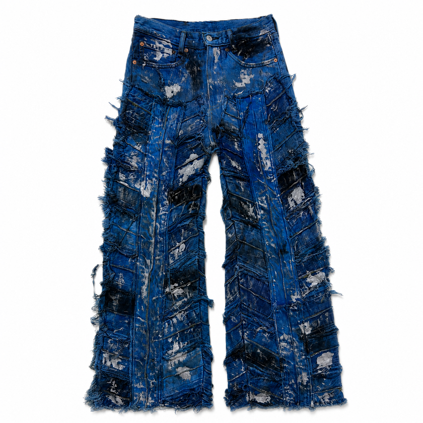 Shredded Wide Leg Colored Denim Pants A