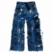 Shredded Wide Leg Colored Denim Pants A