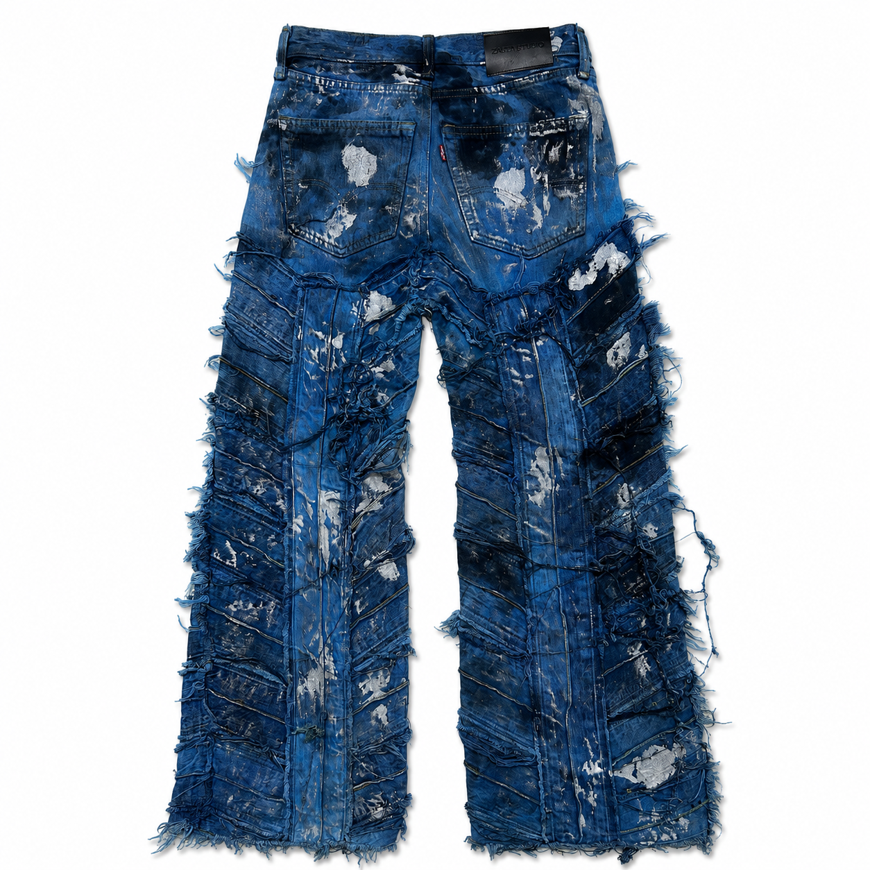 Shredded Wide Leg Colored Denim Pants A