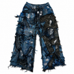 Shredded Wide Leg Colored Denim Pants B