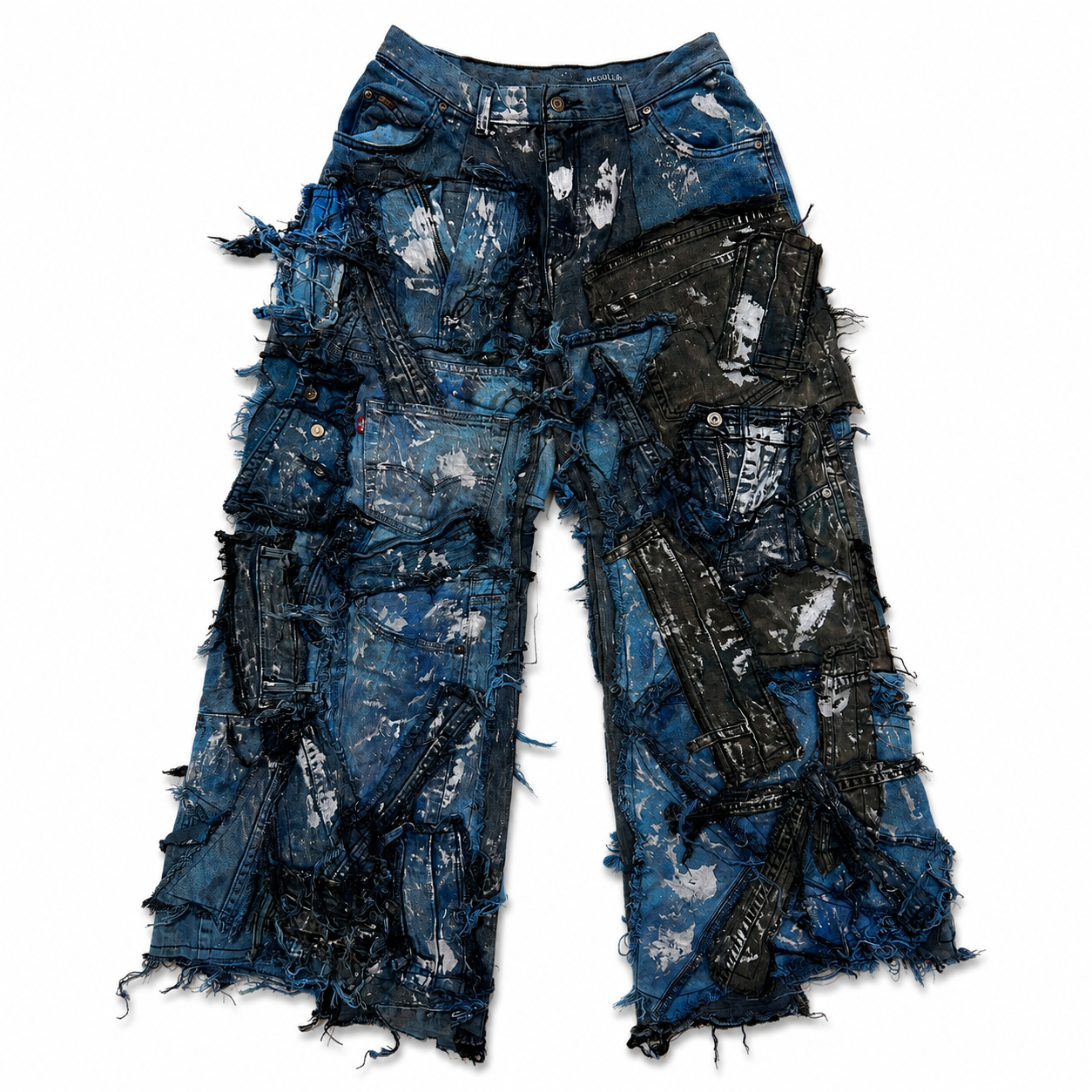 Shredded Wide Leg Colored Denim Pants B