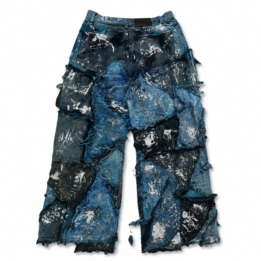 Shredded Wide Leg Colored Denim Pants B