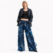 Shredded Wide Leg Colored Denim Pants C