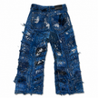 Shredded Wide Leg Colored Denim Pants C
