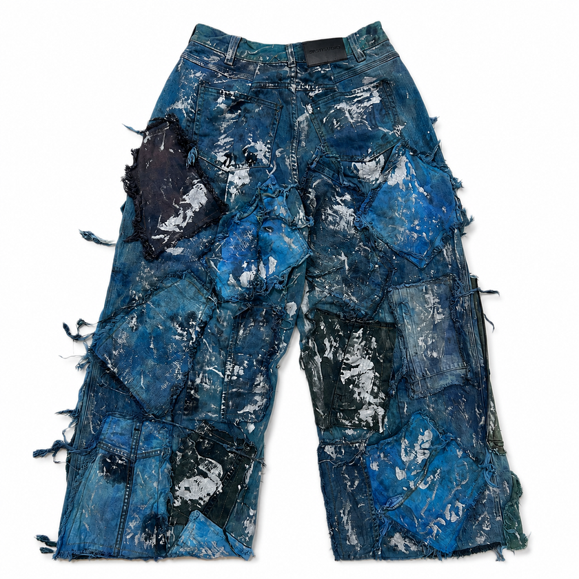 Shredded Wide Leg Colored Denim Pants D