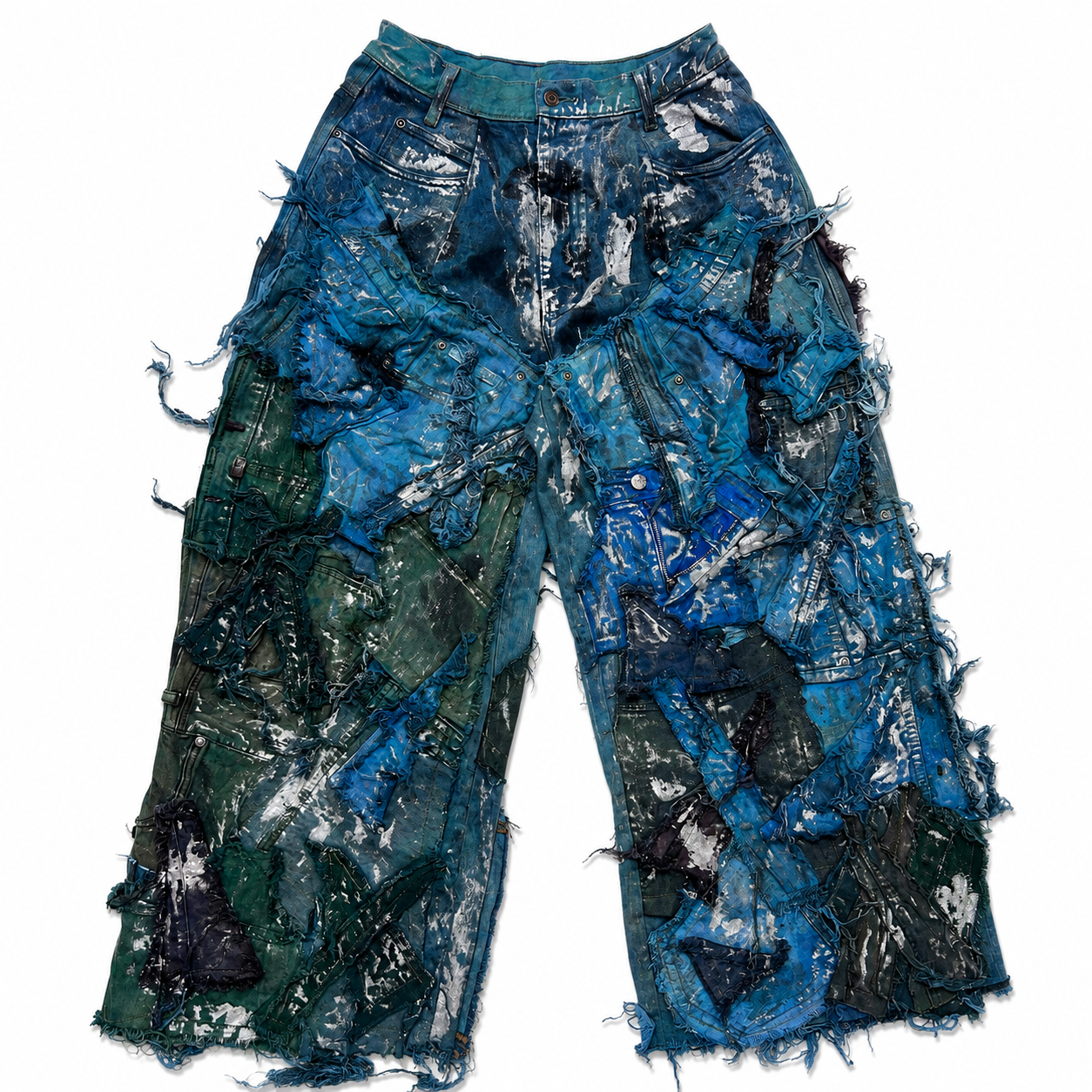 Shredded Wide Leg Colored Denim Pants D