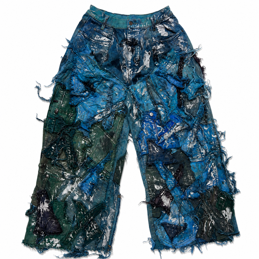 Shredded Wide Leg Colored Denim Pants D